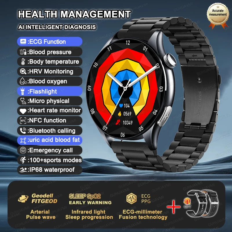 2025 Health Smartwatch for Xiaomi & Huawei ECG + PPG, Blood Pressure, SpO2, Body Analysis, Bluetooth Calling & NFC