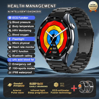 2025 Health Smartwatch for Xiaomi & Huawei ECG + PPG, Blood Pressure, SpO2, Body Analysis, Bluetooth Calling & NFC