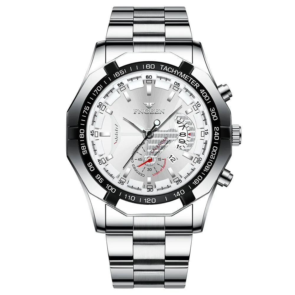 Orologio da polso al quarzo di lusso BINBOND da uomo, luminescente, impermeabile, con datario automatico, in acciaio inossidabile