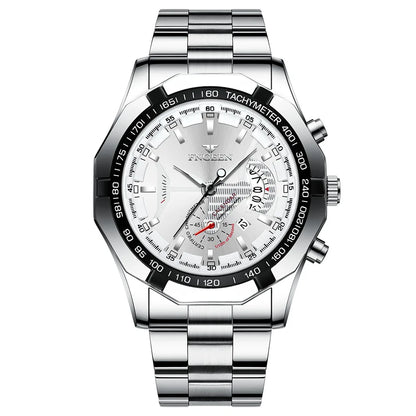 Orologio da polso al quarzo di lusso BINBOND da uomo, luminescente, impermeabile, con datario automatico, in acciaio inossidabile