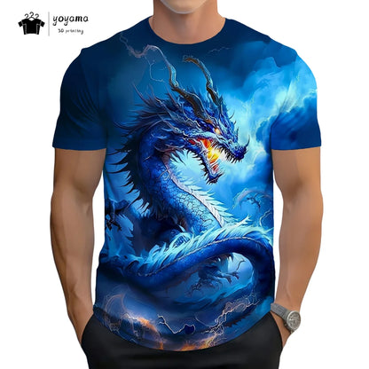 Herren-T-Shirt mit Drachenmuster, kurzärmeliges Fashion-Streetwear-Shirt, Rundhals-Top mit trendigem 3D-Tierprint, locker und vielseitig, Herrenbekleidung