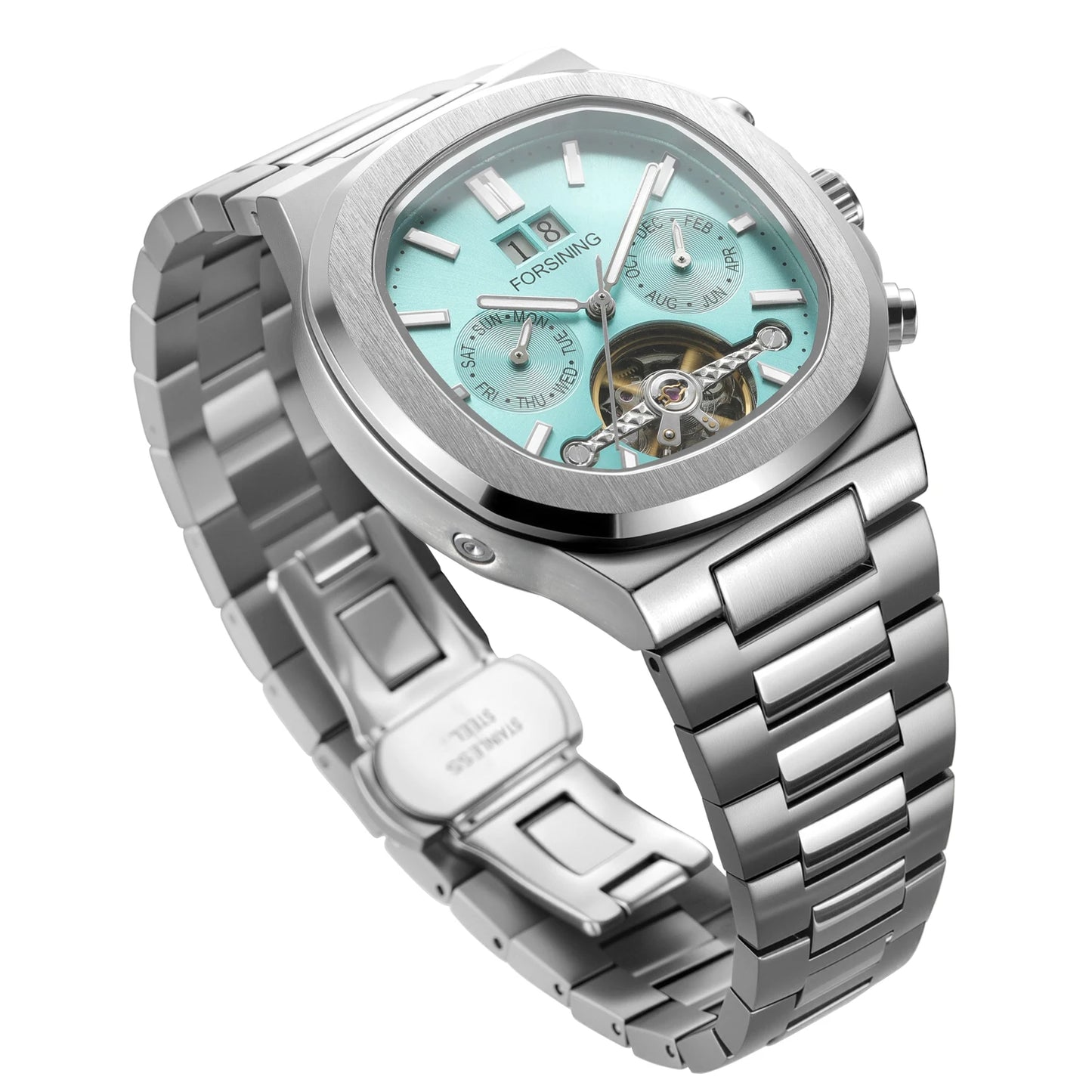 Forsining 481 Military Man Tourbillon Hands Watch Week Date Automatic Mechanical Watches Stainless Steel Clock Relogio Masculino