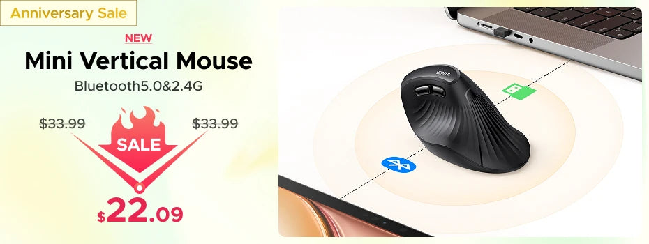 Mysz bezprzewodowa UGREEN Bluetooth 5.0, ergonomiczna, 4000DPI, 6 cichych przycisków, do MacBooka, tabletu, laptopów, komputera PC, 2.4G