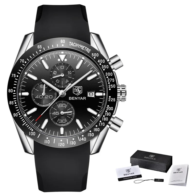 Montre homme BENYAR 5140, montre de sport décontractée, montre à quartz de luxe étanche, chronographe militaire de marque haut de gamme.