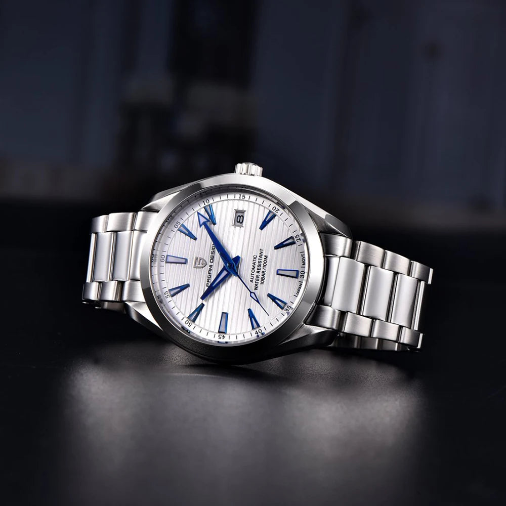 Luxe herenhorloge van PAGANI DESIGN – Mechanisch automatisch model (kaliber 8215), van roestvrij staal, waterdicht, met datumweergave en lichtgevende wijzers
