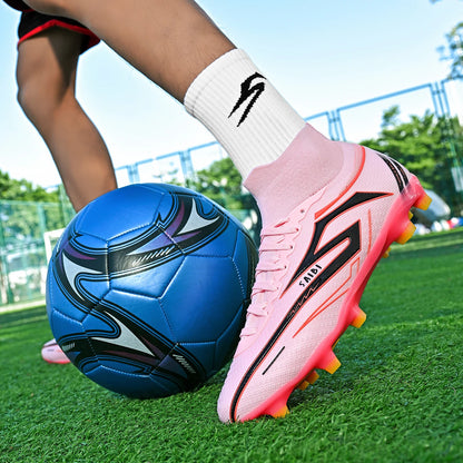 Chaussures de football AG/FG pour enfants et jeunes, chaussures d'entraînement, tige en tissu PU, semelle en TPU, antidérapantes, résistantes à l'usure, pour terrain de sport en herbe naturelle