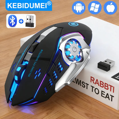 Kabellose Bluetooth-Maus 2.4G USB Mecha Gaming-Maus, wiederaufladbar, leise, mit Hintergrundbeleuchtung, ergonomische Büromaus, Gaming-Zubehör