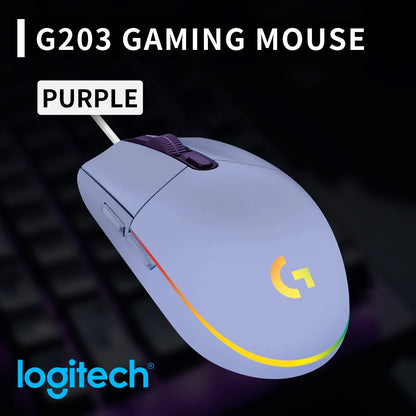 Przewodowa mysz gamingowa Logitech G203, klasy e-sportowej, 6 programowalnych przycisków i wielokolorowe podświetlenie do gier rywalizacyjnych