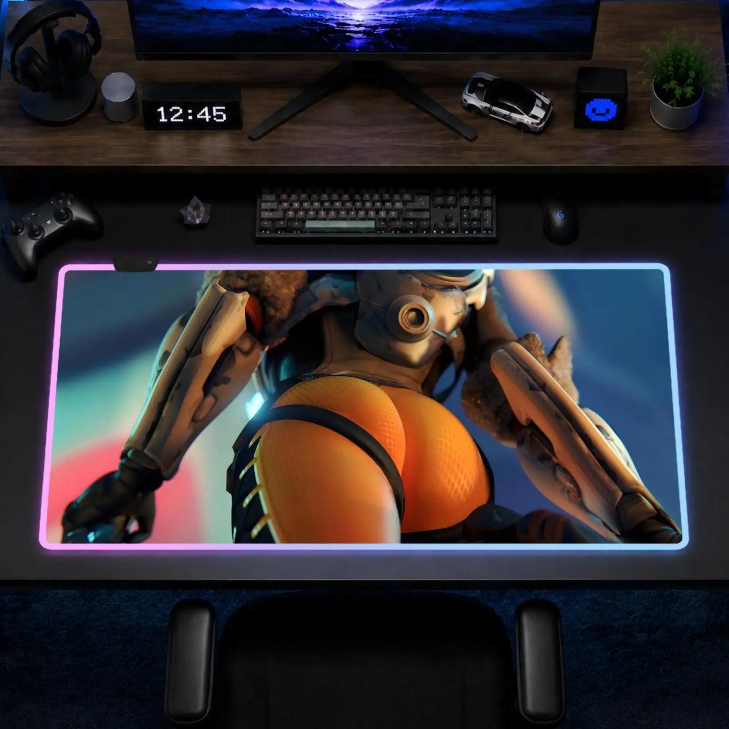 Podkładka pod mysz Overwatch Hips Gaming Anime XXL RGB, mata na biurko LED z podświetleniem, gumowa podkładka na blat