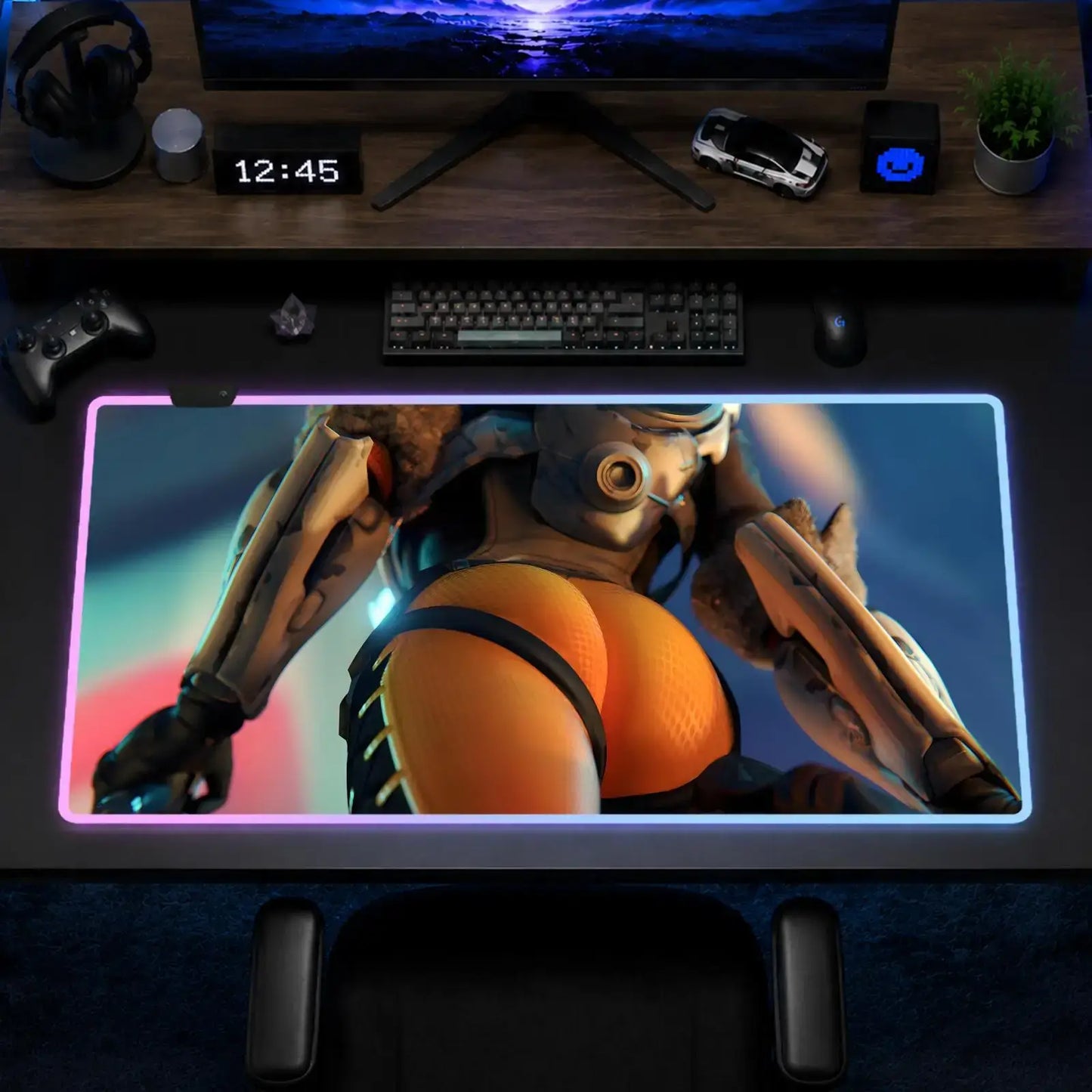 Podkładka pod mysz Overwatch Hips Gaming Anime XXL RGB, mata na biurko LED z podświetleniem, gumowa podkładka na blat