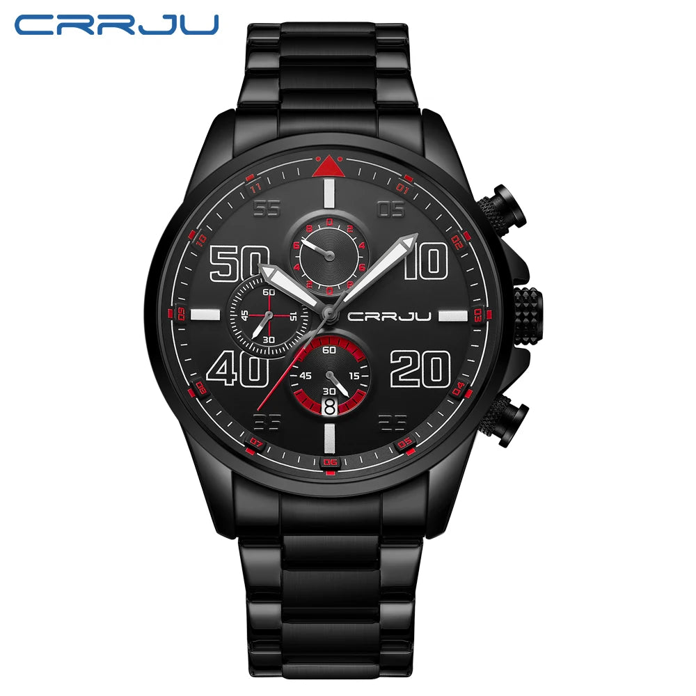 CRRJU men’s watch – Luxury chronograph, large dial, stainless steel, water-resistant, with date display