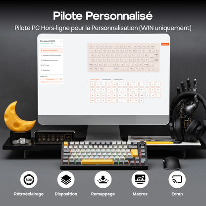 Layout ISO-FR EPOMAKER X AJAZZ AK820 PRO 75% AZERTY Francese Tastiera meccanica hot-swap cablata/BT/wireless 2.4GHz per Win/Mac/PC