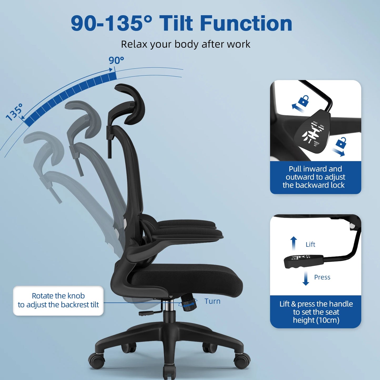 Daccormax office chair ergonomic,Desk chair,150kg capacity, adjustable headrest and armrests, Computer chair with lumbar support