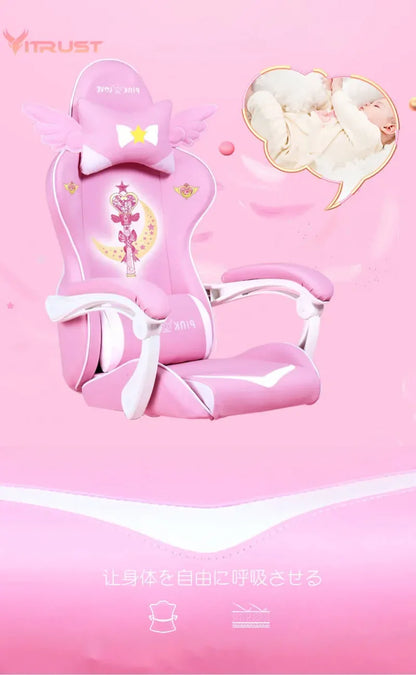 Pink Gaming Chairs for Girl Magic Comfortable Anchor Live Chair Gaming Chair Cute Pink Gaming Chair