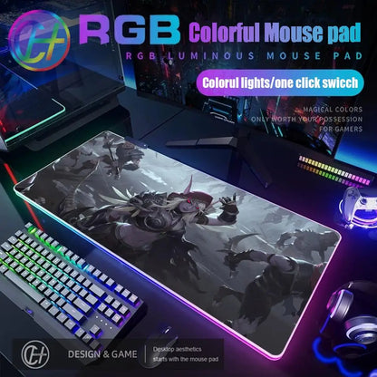 World of Warcraft Sylvanas Mouse Pad RGB Gaming Mouse Pad Desk Mat HD Gamer Large LED Light XXL MousePads PC Computer Carpet