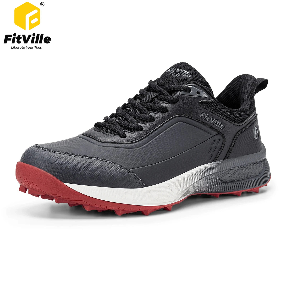 FitVille Chaussures de golf larges pour hommes, imperméables, athlétiques, décontractées, professionnelles, antidérapantes, sans crampons, avec soutien de la voûte plantaire