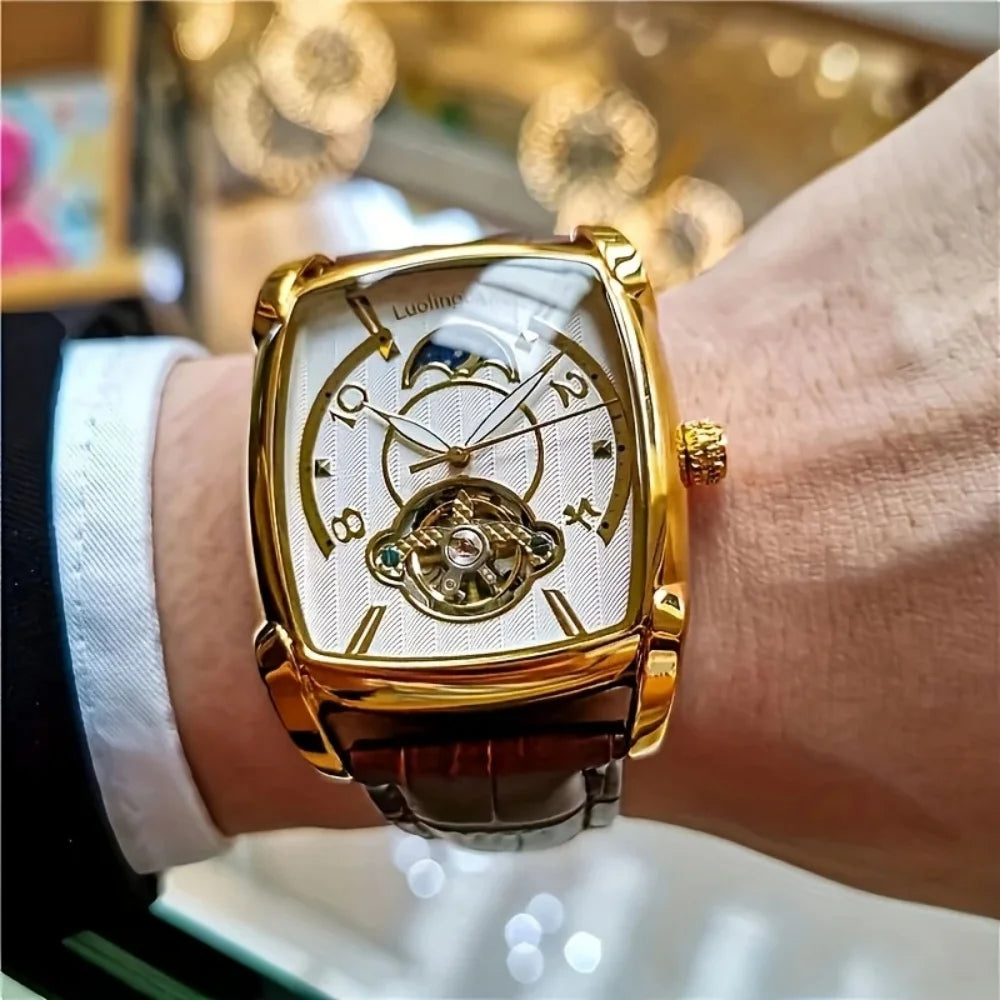 [Luxury mechanical tourbillon watch] Lightweight luxury mechanical tourbillon watch for men – High-end, fully automatic model in a trendy ‘skeleton’ style, ideal for a professional outfit o