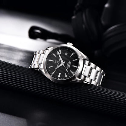 Luxe herenhorloge van PAGANI DESIGN – Mechanisch automatisch model (kaliber 8215), van roestvrij staal, waterdicht, met datumweergave en lichtgevende wijzers