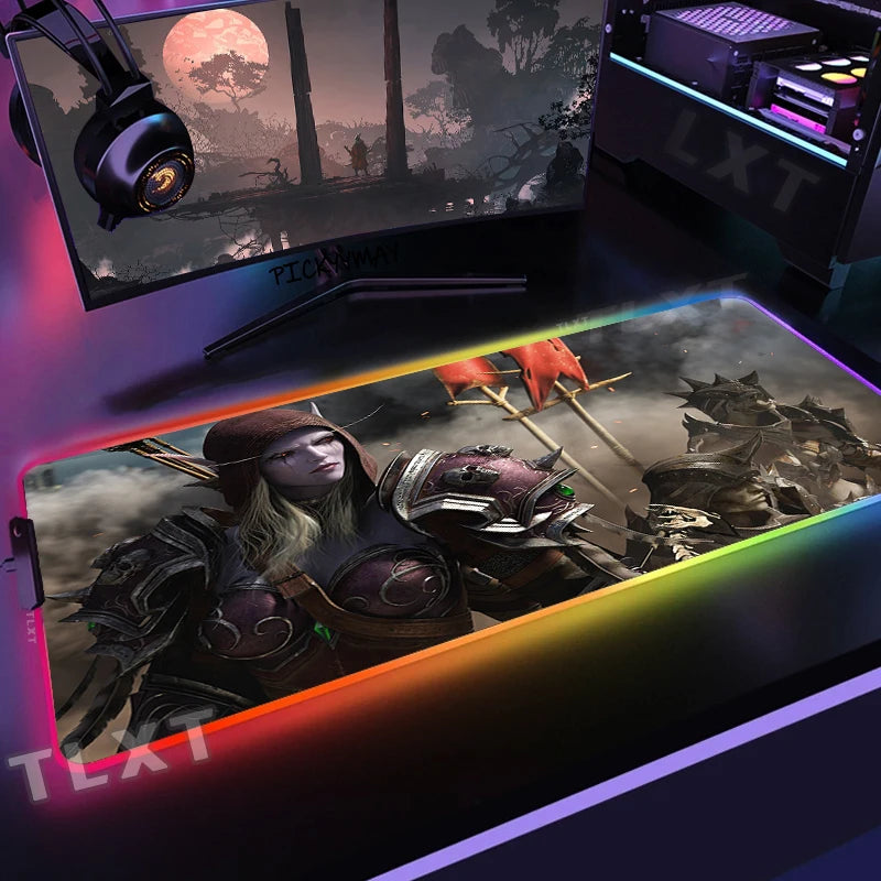 World Of Warcraft RGB Mousepad Large Gaming Mousepads Luminous Mouse Pad WOW Big Desk Pad LED Mouse Mat Backlit Keyboard Mats