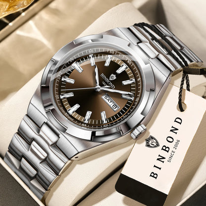 BINBOND stainless steel quartz watches for men – Luxury, water-resistant and luminescent watch – Original men’s model