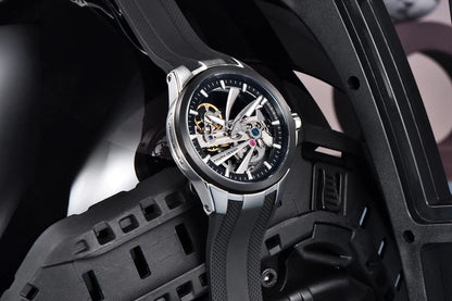PAGANI DESIGN men’s watch – Luxury automatic mechanical model, ‘skeleton’ (open-heart) style, featuring a tourbillon, sapphire crystal with anti-reflective coating, water-resistant and luminescent.
