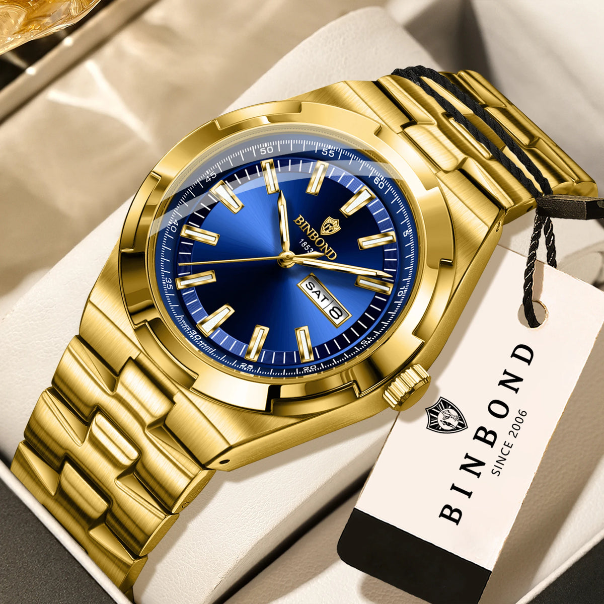 BINBOND stainless steel quartz watches for men – Luxury, water-resistant and luminescent watch – Original men’s model