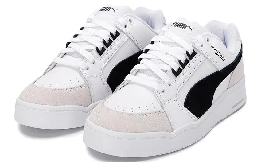 Baskets Puma Slipstream Lo Suede FS, modèle blanc et noir, 385694-02.