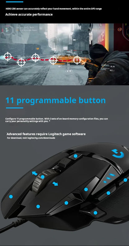 Logitech G502 HERO High Performance kabelgebundene Gaming-Maus, HERO 25K Sensor, 25,600 DPI, RGB, anpassbare Gewichte, 11 Tasten, PC/Mac-Maus