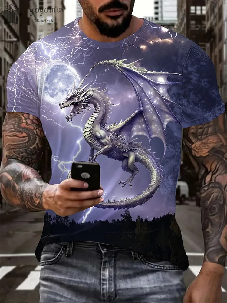 Animal Dragon 3D Print Sport Quick-dry Breathable Men TShirt Outdoor Street Harajuku Run Fitness Short Sleeve Clothes Top Summer
