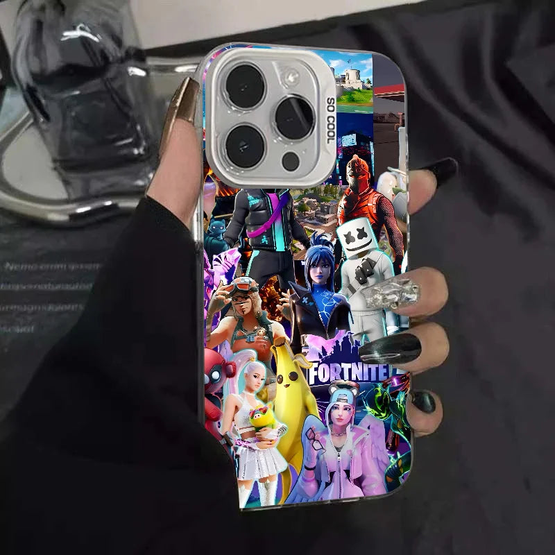 1 ks herní pouzdro F-fornite na telefon, pouzdro na telefon IMD, stříbrný kryt pro iPhone 16 15 14 13 12 11 Pro Max Plus