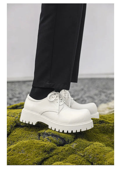Thick Sole Casual Genuine Leather Dress Shoes Men Platform Height Increase Japan Harajuku Korean Streetwear Fashion Shoes White