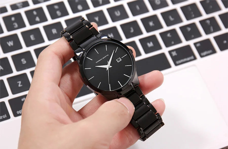 Hannah Martin herreur, rustfrit stålhus, kvartsurværk, urskive på 41 mm, professionelt design, med kalenderfunktion (imitation)