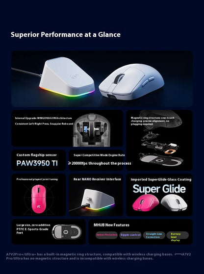 MCHOSE A7 V2 Ultra+ Wireless Mouse Tri-Mode Lightweight Paw3950 Ti 42000dpi 500mah PC Esports Laptop Gaming Mice Accessories