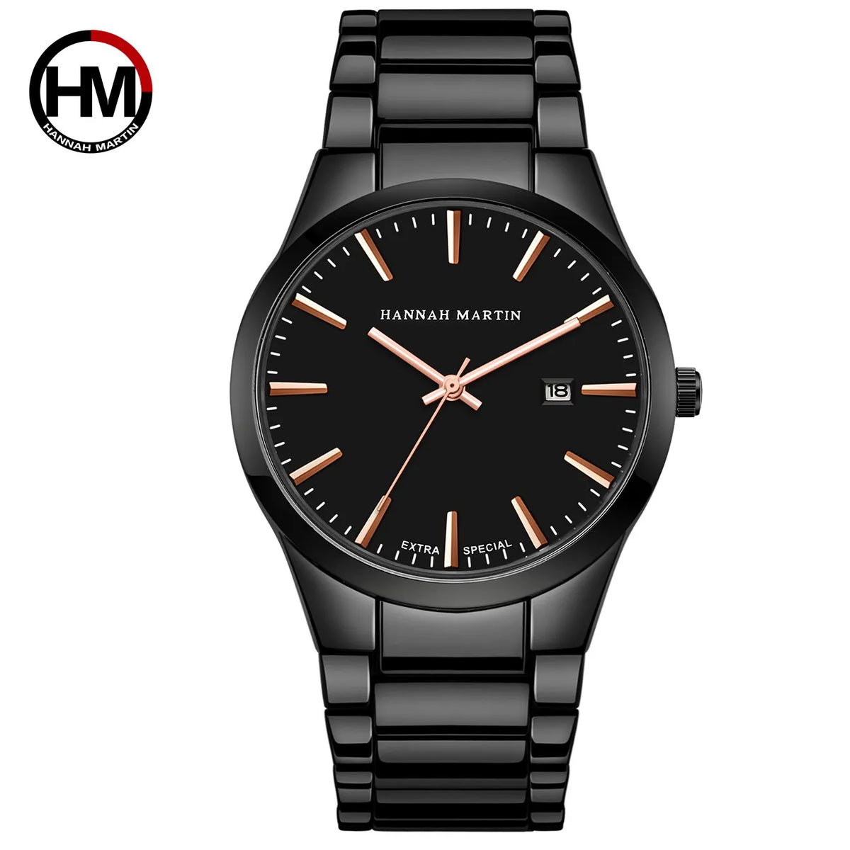 Hannah Martin herreur, rustfrit stålhus, kvartsurværk, urskive på 41 mm, professionelt design, med kalenderfunktion (imitation)