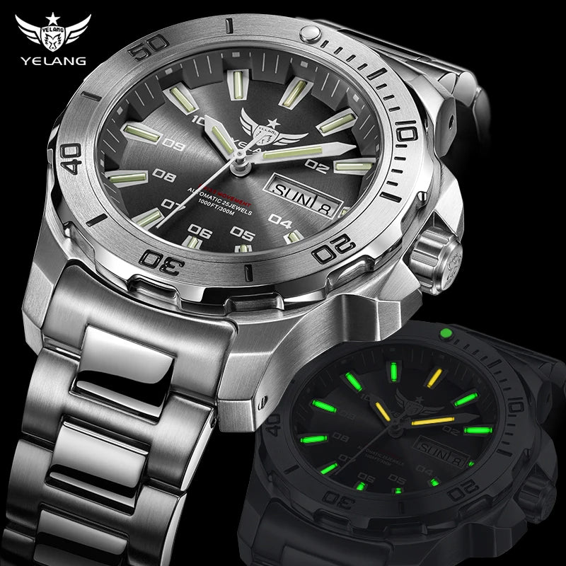 Yelang V5.1 Men's Watch 44mm Super Dive 300M Professional Waterproof SW220 Movement Luxury Automatic Mechanical Watch for Men