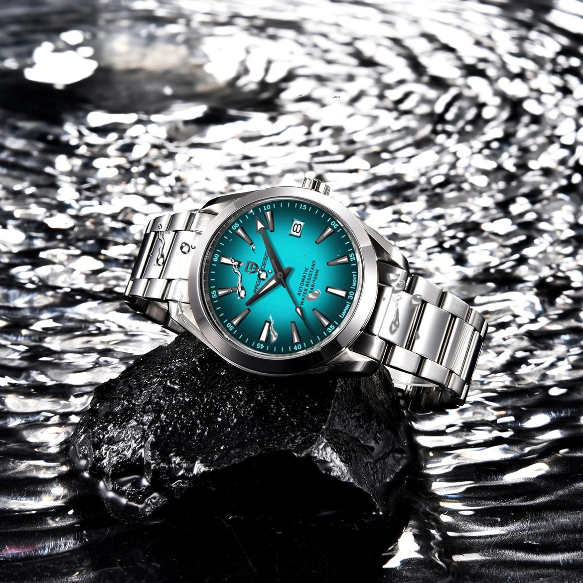 Luxe herenhorloge van PAGANI DESIGN – Mechanisch automatisch model (kaliber 8215), van roestvrij staal, waterdicht, met datumweergave en lichtgevende wijzers