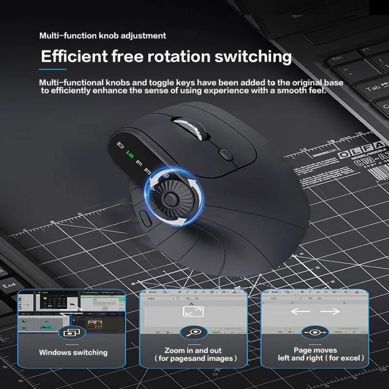 Ergonomische 2.4GHz Wireless BT RGB-Maus, Dual-Mode, für Laptop, Desktop und Büro, leise kabellose vertikale Gaming-Maus