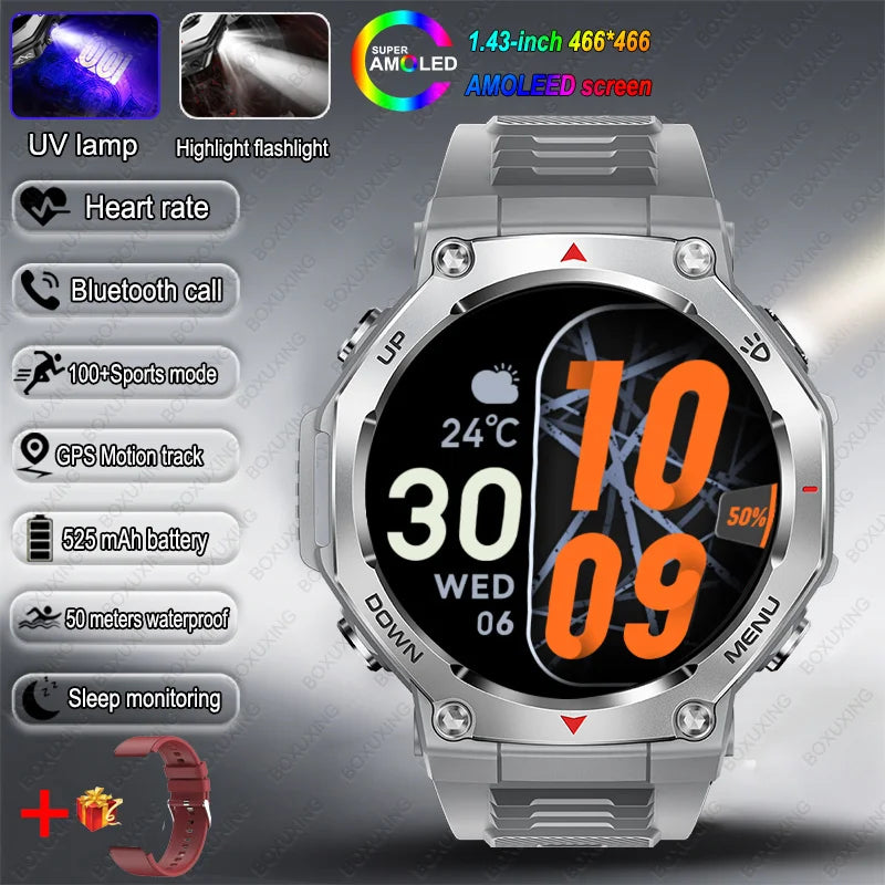 T-Rex 3 Military Smartwatch for Men  GPS Sports Tracker, 5ATM Waterproof, Heart Rate Monitor & Bluetooth Calling