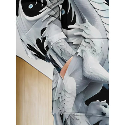 Herren-Hoodie mit Drachenprint und Reißverschluss, Kordelzug, langen Ärmeln, Oversize-Passform, für Outdoor-Aktivitäten und Reisen, Herbst/Winter