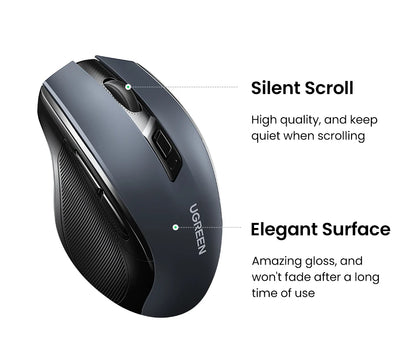 Mysz bezprzewodowa UGREEN Bluetooth 5.0, ergonomiczna, 4000DPI, 6 cichych przycisków, do MacBooka, tabletu, laptopów, komputera PC, 2.4G