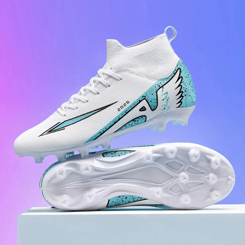 Nouvelles chaussures de football pour hommes, chaussures de football en salle de haute qualité, chaussures de sport, futsal, cheville haute, antidérapantes, ultralégères, antidérapantes pour l'extérieur