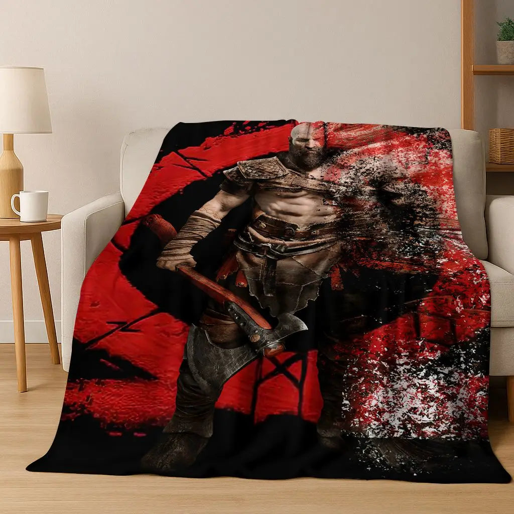 Classics God of War Kratos 3A játékos flanel takaró, meleg és kényelmes, puha takaró otthoni használatra, hálószobába, ágyra, kanapéra, gyerekeknek ajándékba