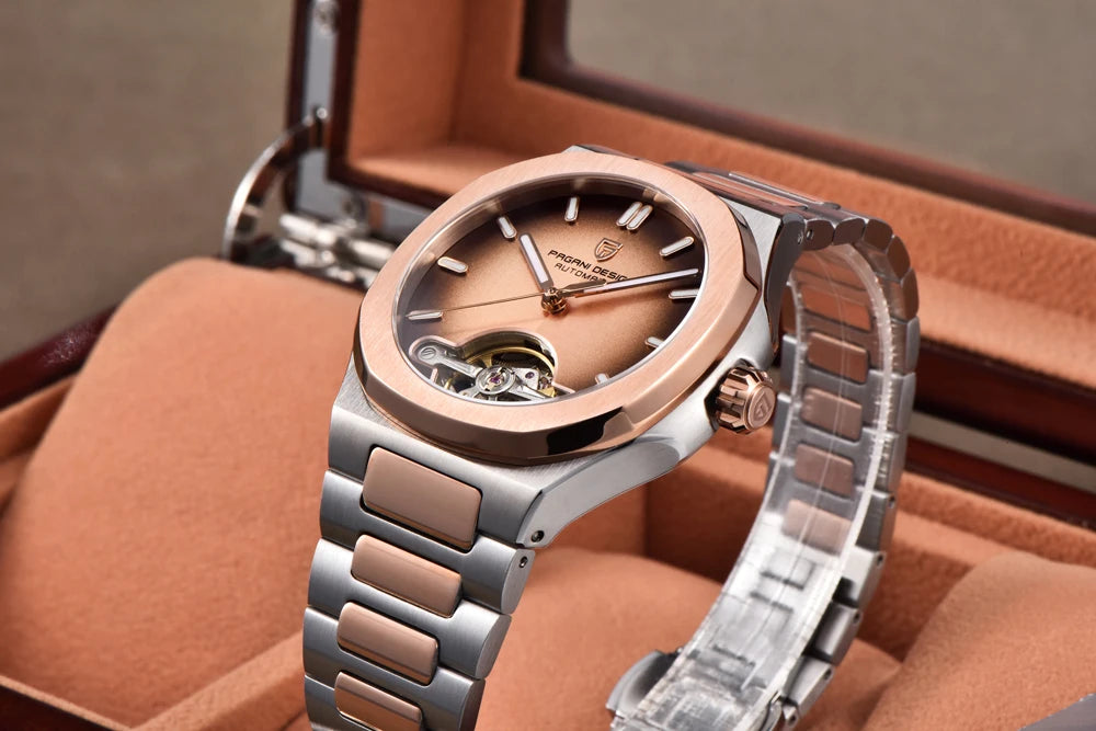2025 New PAGANI DESIGN Rose Gold Men's Watches Tourbillon Mechanical Wristwatches Luxury Automatic Watch Men AR Sapphire Mirror