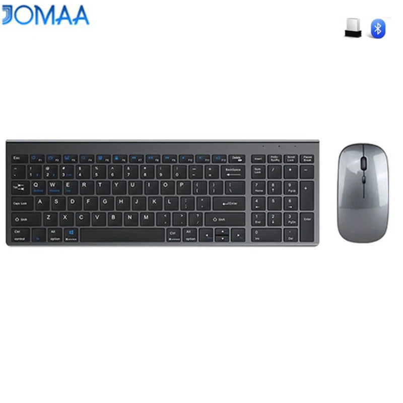 JOMAA Bluetooth-&2.4G-USB-Tastatur-und-Maus-Set für Laptop, Computer und iPad, wiederaufladbare kabellose Tastatur-und-Maus-Kombination, leise