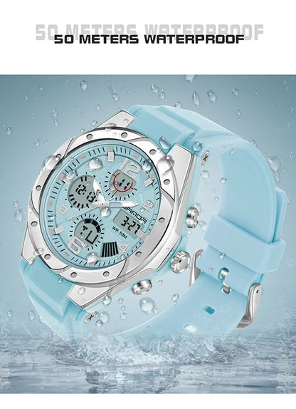 SANDA Top Brand New Lady Luxury Ms LED Digital Sport Watch Leisure Fashion Quartz Watch Women Girl Military 50M Waterproof Watch