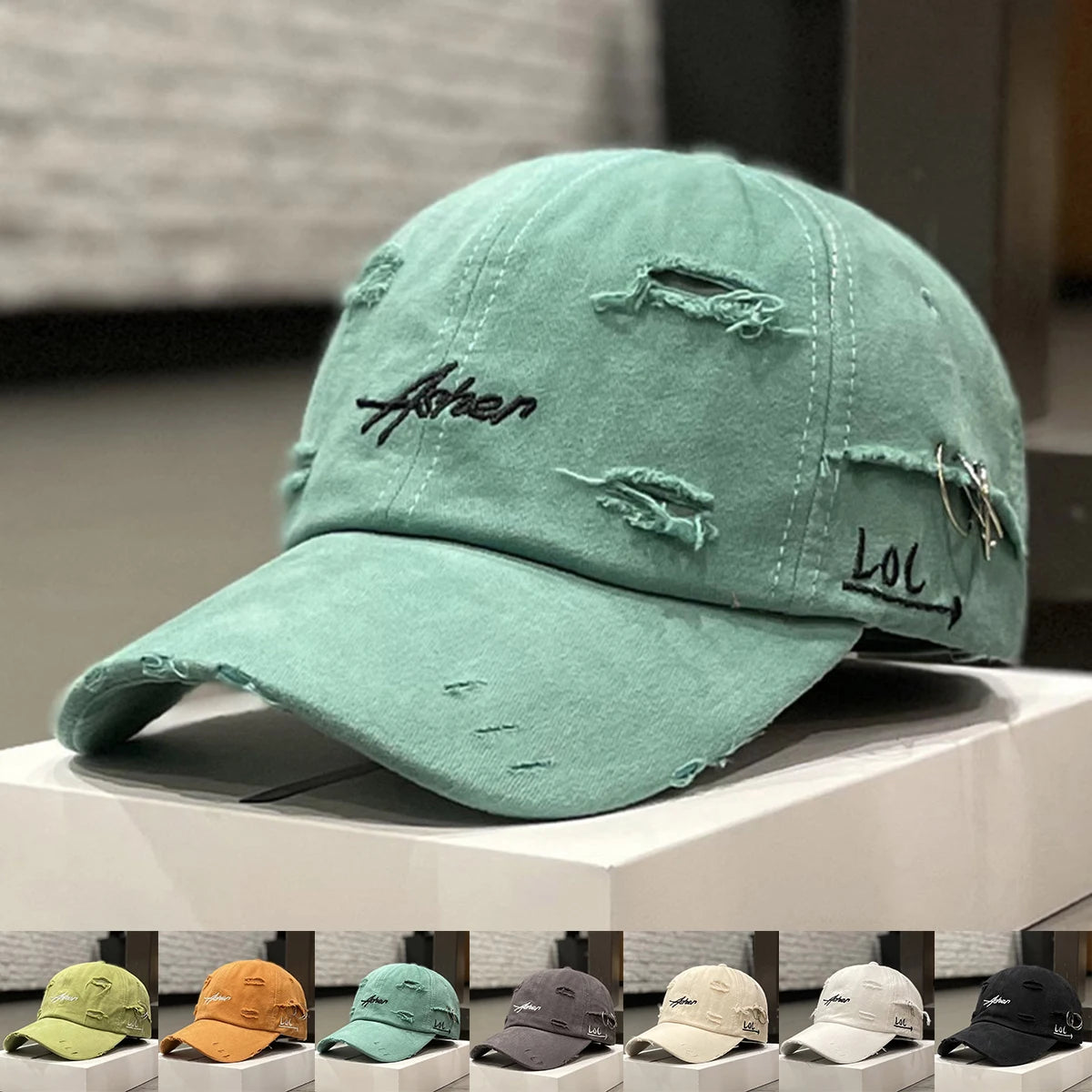 Șepci de baseball unisex Asher cu broderie, cu găuri și inel metalic, reglabile, pentru activități în aer liber, de primăvară și toamnă, casual, cu protecție solară