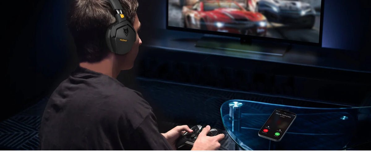 NUBWO G06 Casque de jeu double sans fil avec microphone pour PS5, PS4, PC, mobile, Switch, casque de jeu Bluetooth 5.3 2,4 GHz