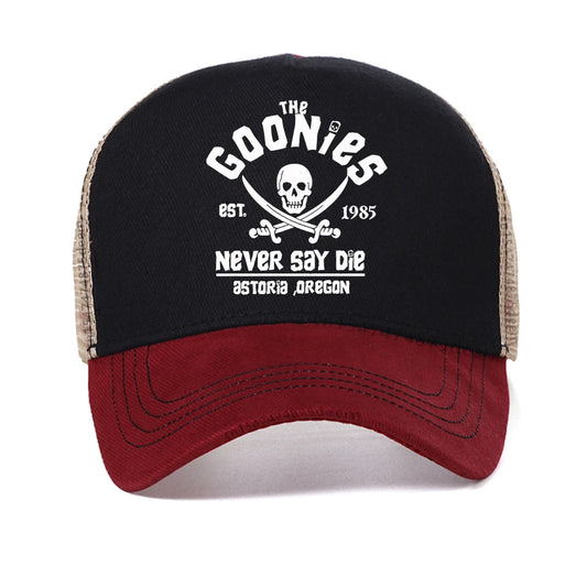 The Goonies Est 1985 Never Say Die Men's baseball cap summer mesh Snapback hat fashion outdoor Causal Breathable sun hats
