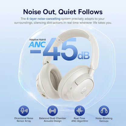 Baseus Bass EH10 NC Wireless Headphones Bluetooth 6.0 Noise Canceling 45dB Over Ear Headset Spatial Audio Earphone 80H Time