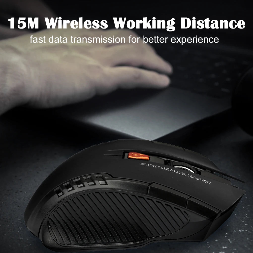 2.4GHz belaidė optinė žaidimų pelė su USB imtuvu, 2000DPI, 6 mygtukai, kompiuterio ir nešiojamojo kompiuterio priedas